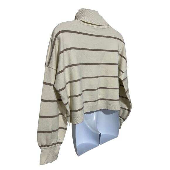 Free People Paulie Cropped Turtleneck Sweater Cream Beige Stripe  Women's Large - Picture 10 of 14